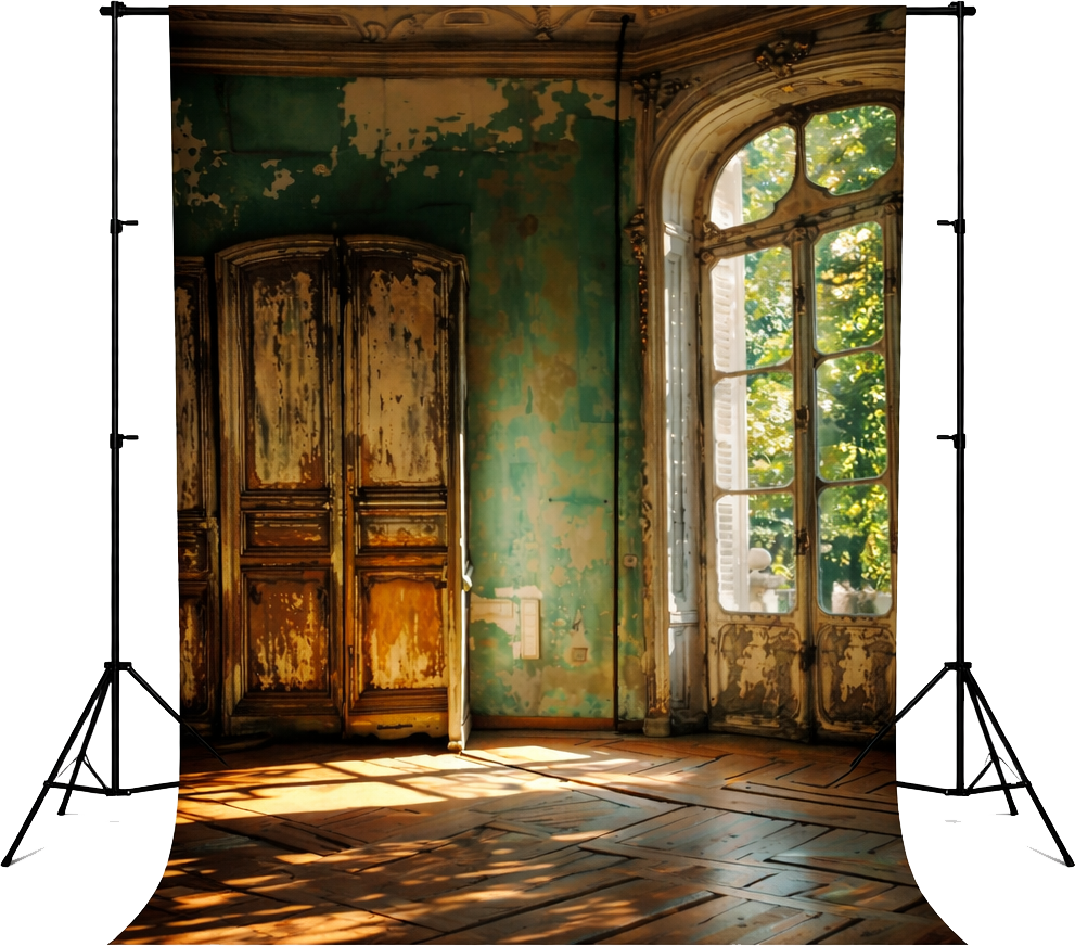 Vintage Rustic Window Room Photography Backdrop with Sunlight Effect | Aesthetic Studio Background