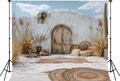Boho Desert Door Photography Backdrop with Pampas Grass | Aesthetic Rustic Studio Background