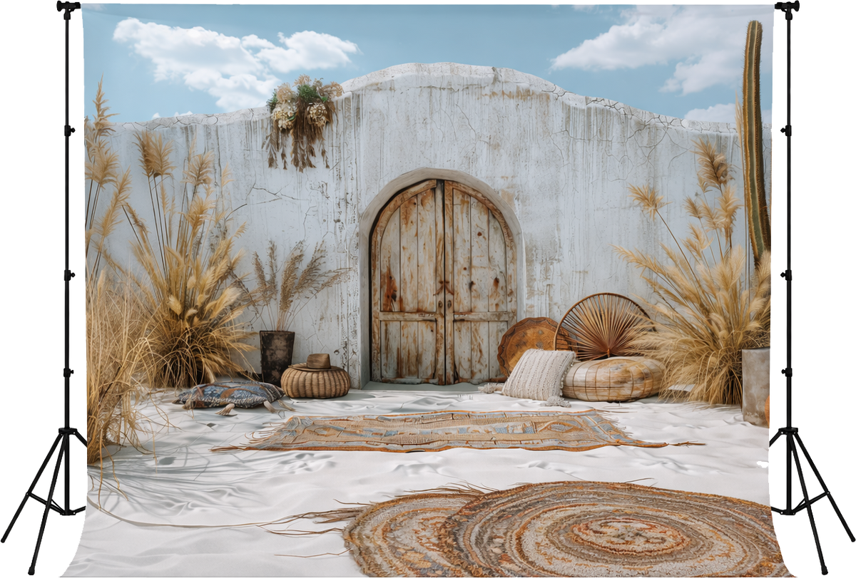 Boho Desert Door Photography Backdrop with Pampas Grass – StudioBackdrop