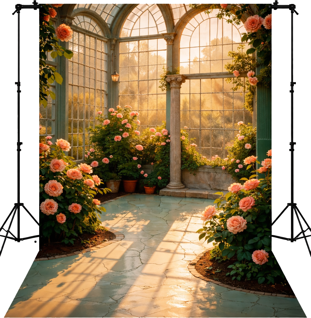 Victorian Sunlit Conservatory Rose Garden Backdrop