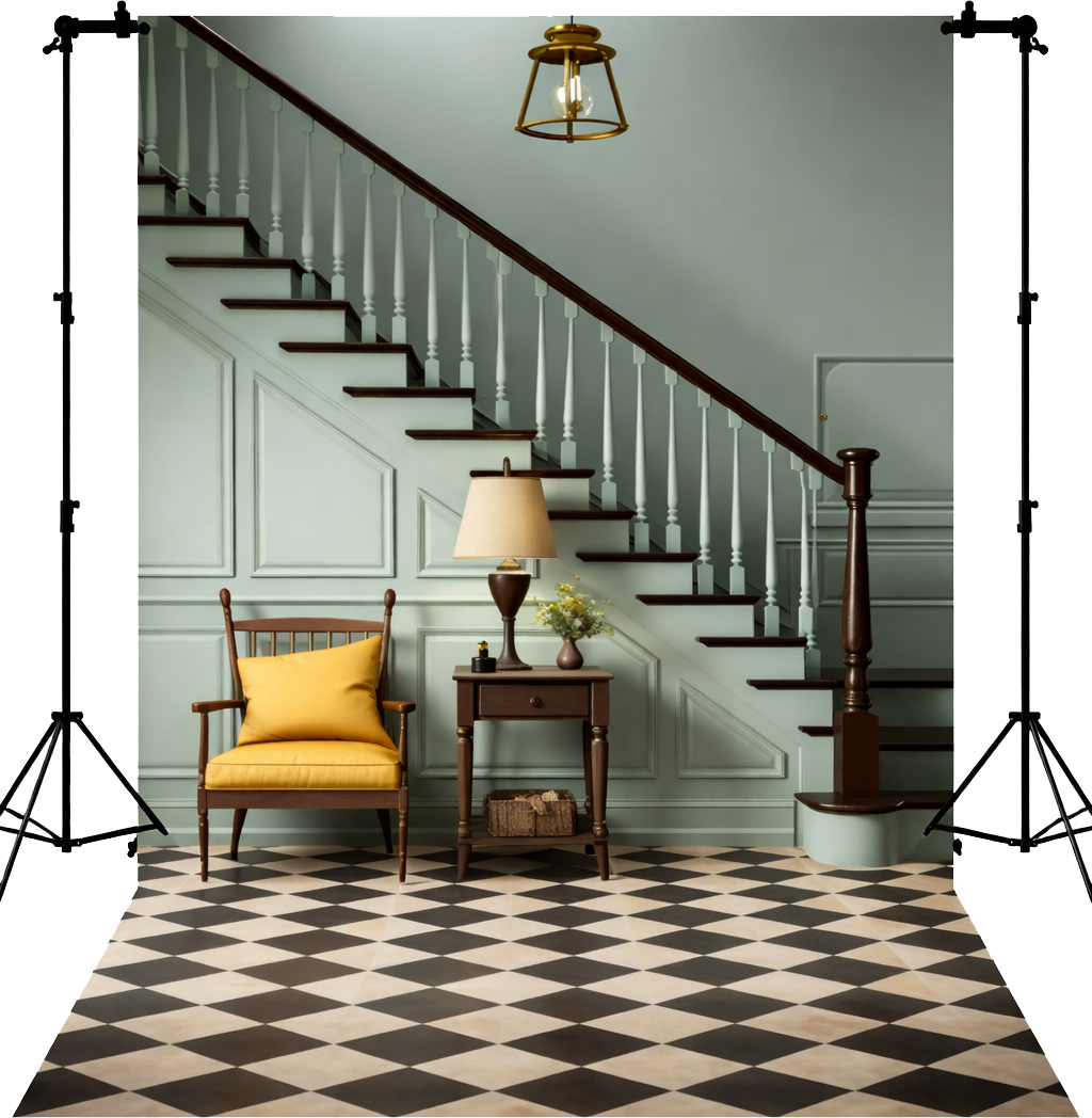 Elegant Grand Entryway Staircase Photography Backdrop