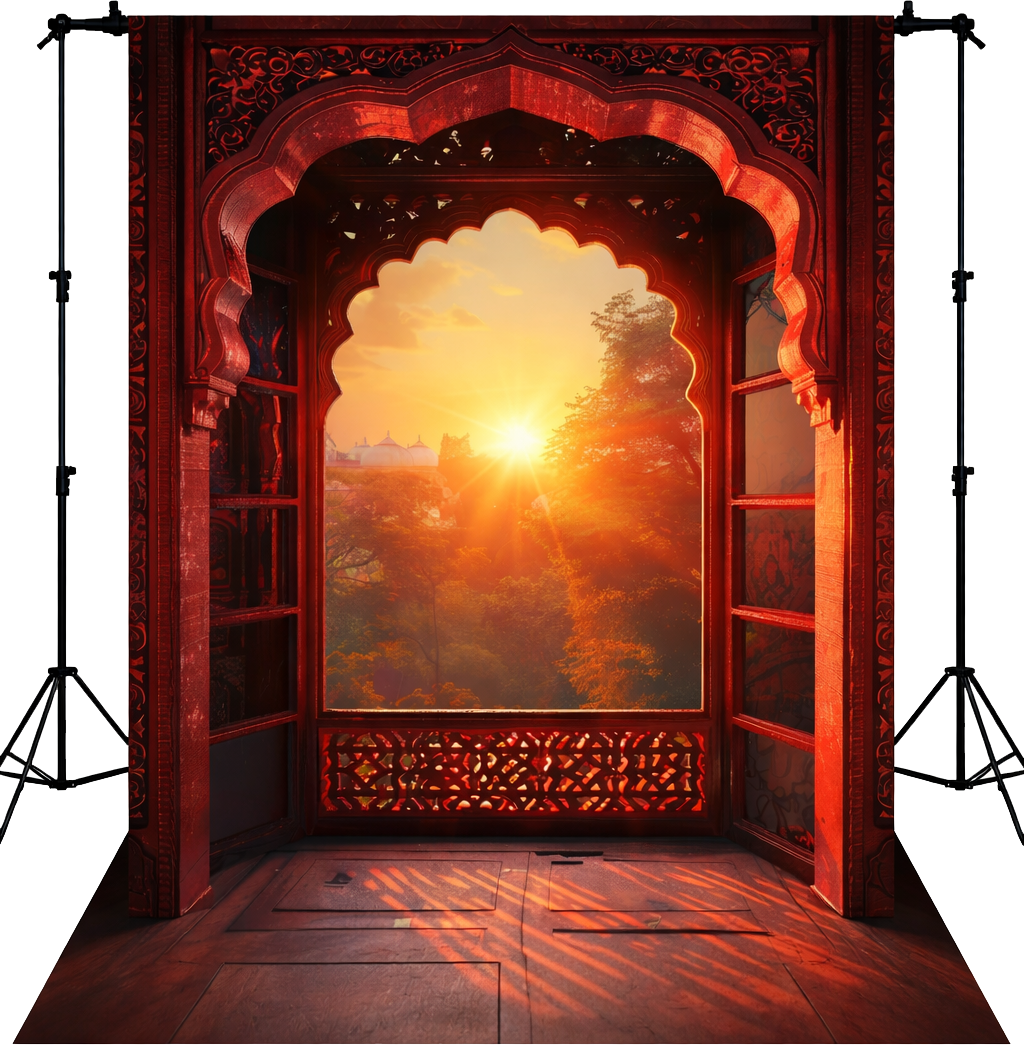 Exotic Golden Hour Palace Window Backdrop