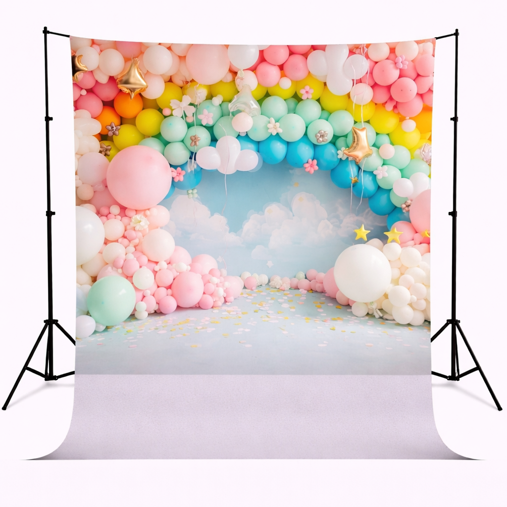 Rainbow Balloon Cloud Frame Backdrop