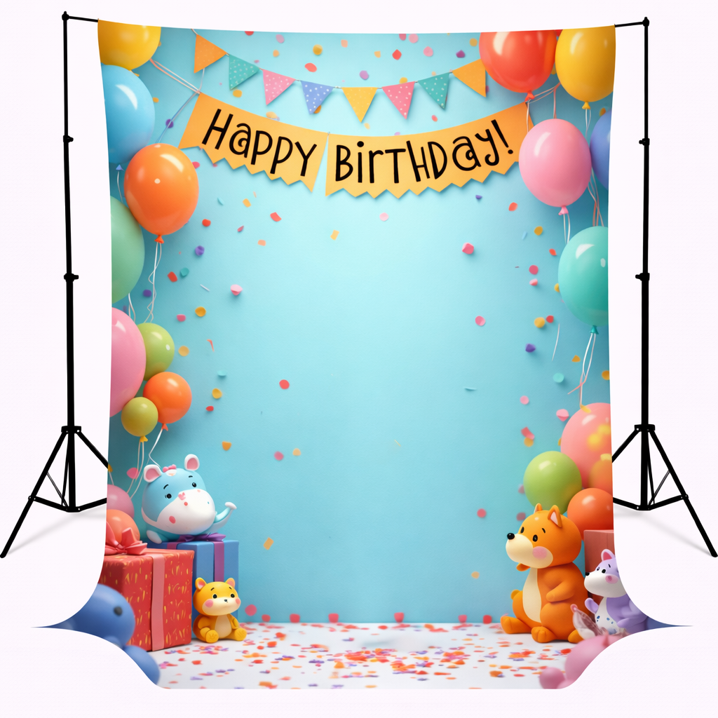Cartoon Birthday Banner Backdrop