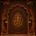 Majestic Bronze Lord Ganesha Temple Photography Backdrop
