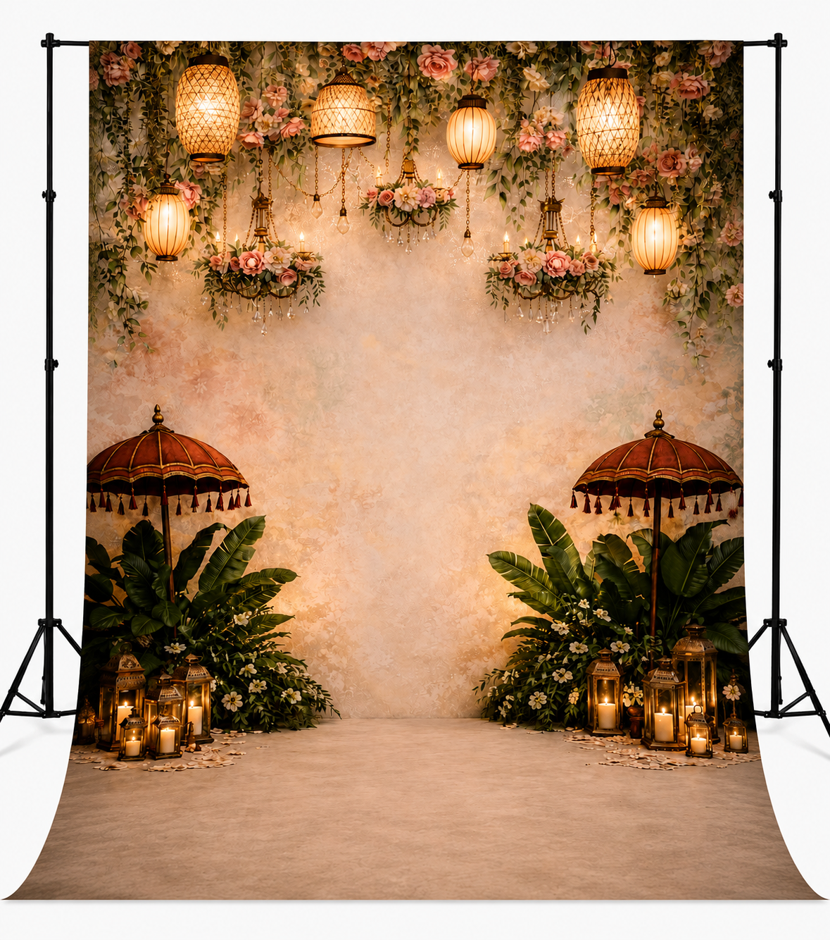 Luxury Floral Lantern Wedding Photography Backdrop