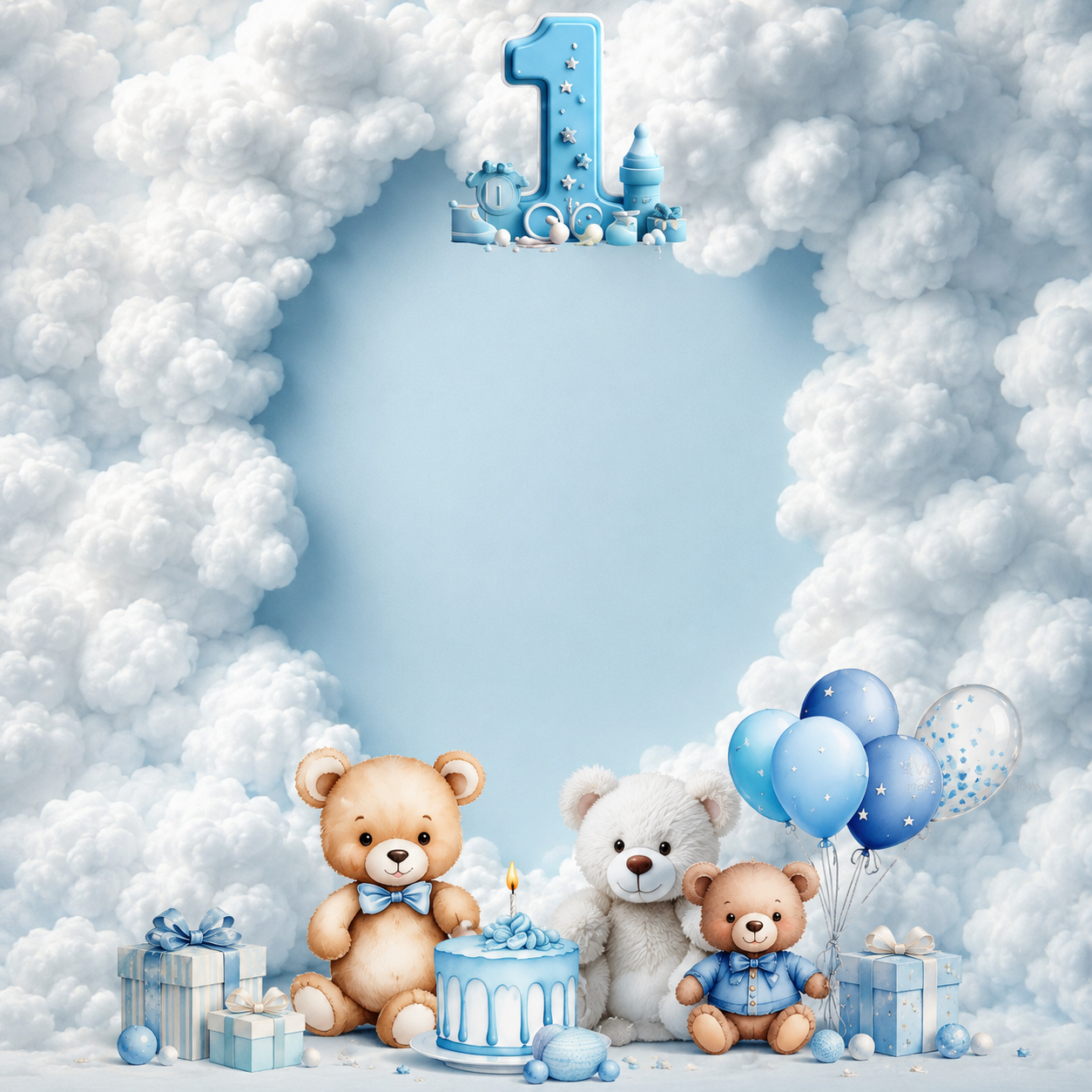 Blue Teddy Bear 1st Birthday Photography Backdrop