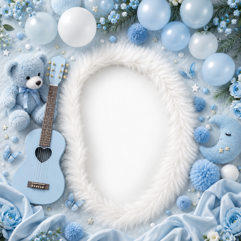 Luxury Blue Teddy & Guitar Newborn Baby Photography Backdrop