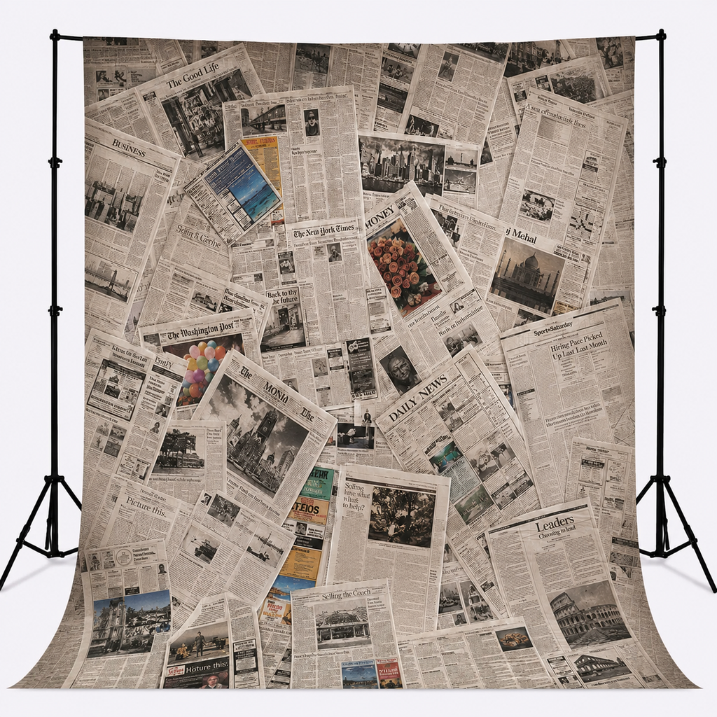 Vintage Newspaper Collage Photography Backdrop