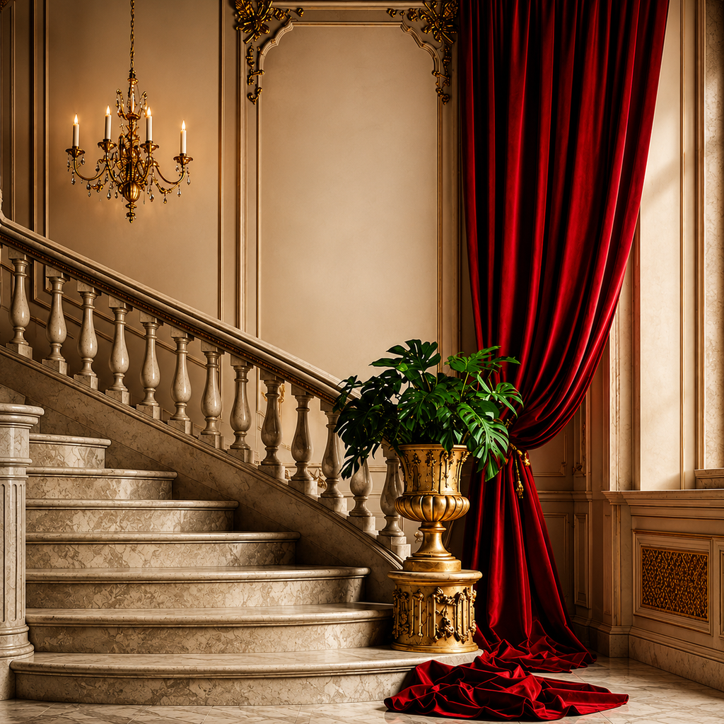 Royal Palace Staircase Red Curtain Studio Backdrop for Photoshoot & Videography