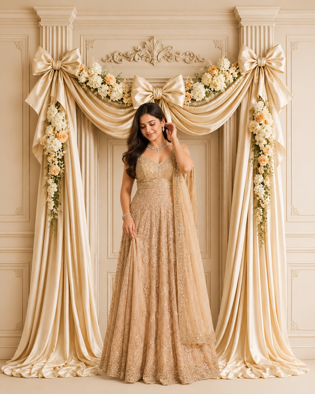 Luxury Champagne Gold Wedding Floral Arch Photography Backdrop