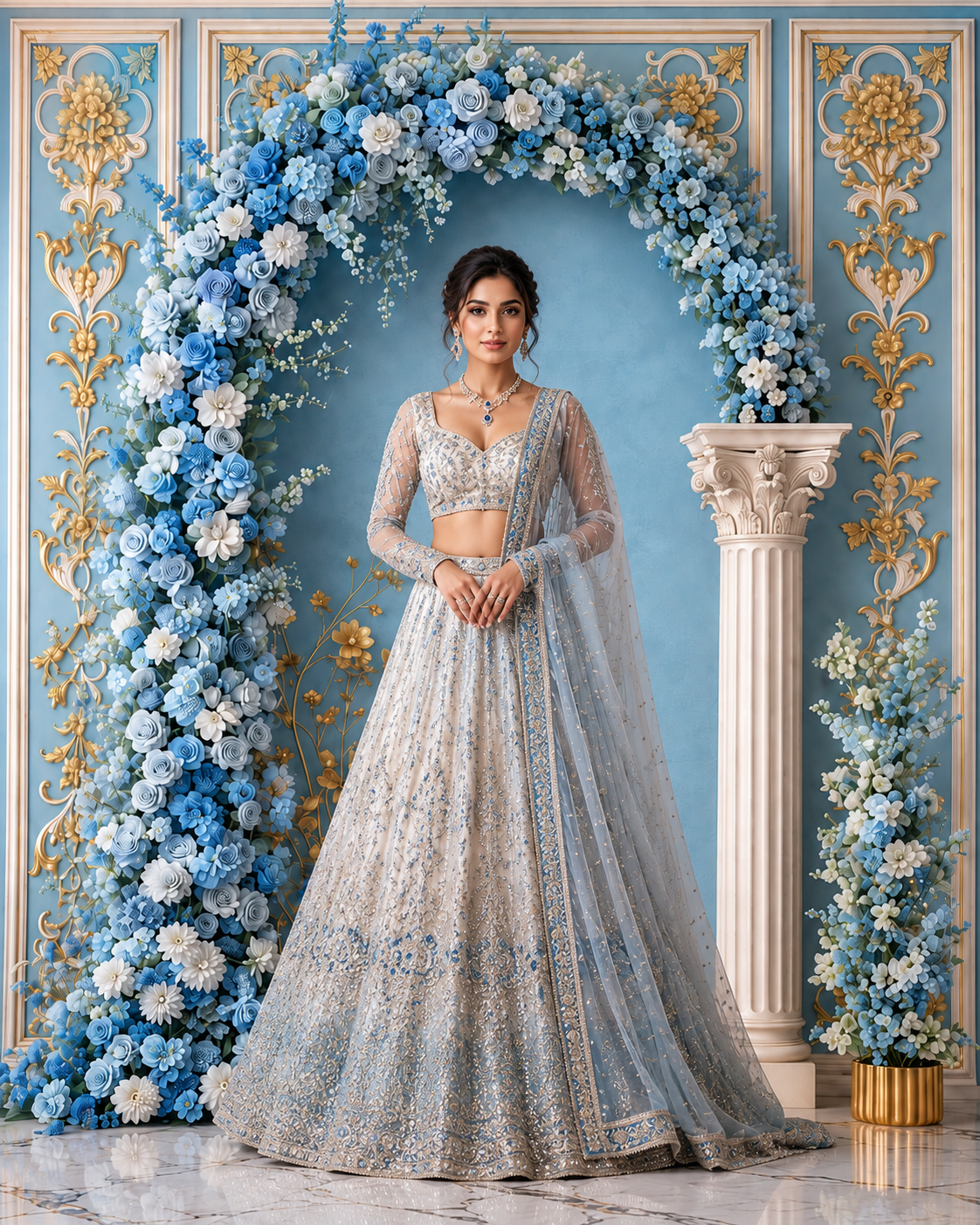 Royal Blue Blossom Arch Luxury Photography Backdrop