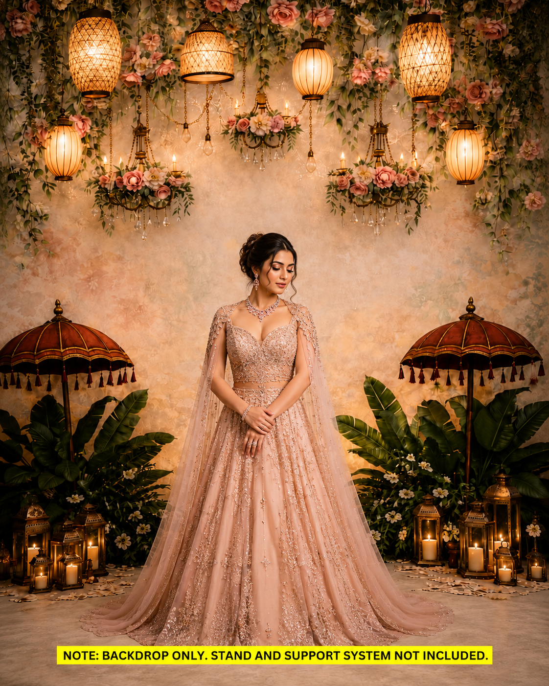 Luxury Floral Lantern Wedding Photography Backdrop