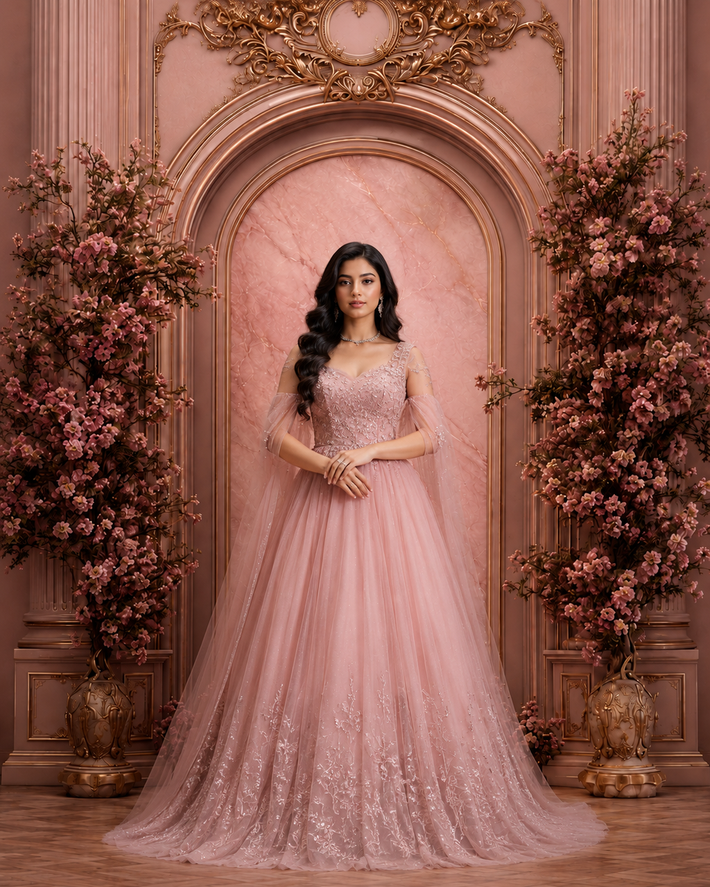 Blush Pink Floral Palace Arch Photography Backdrop