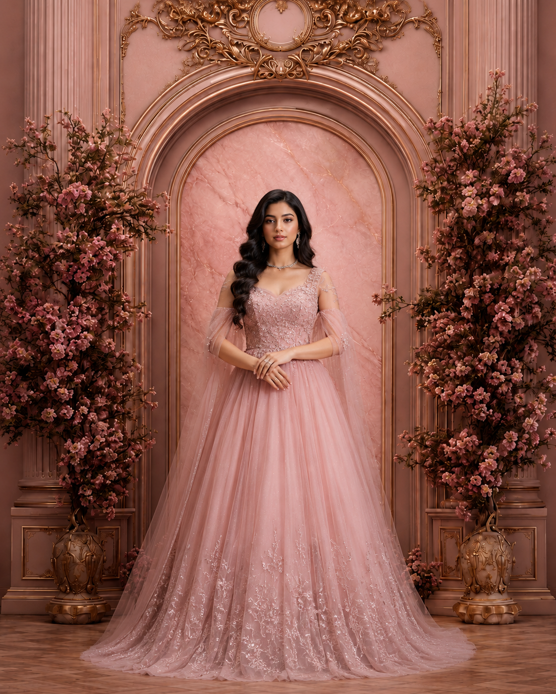 Blush Pink Floral Palace Arch Photography Backdrop