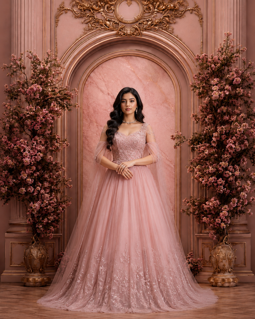 Blush Pink Floral Palace Arch Photography Backdrop