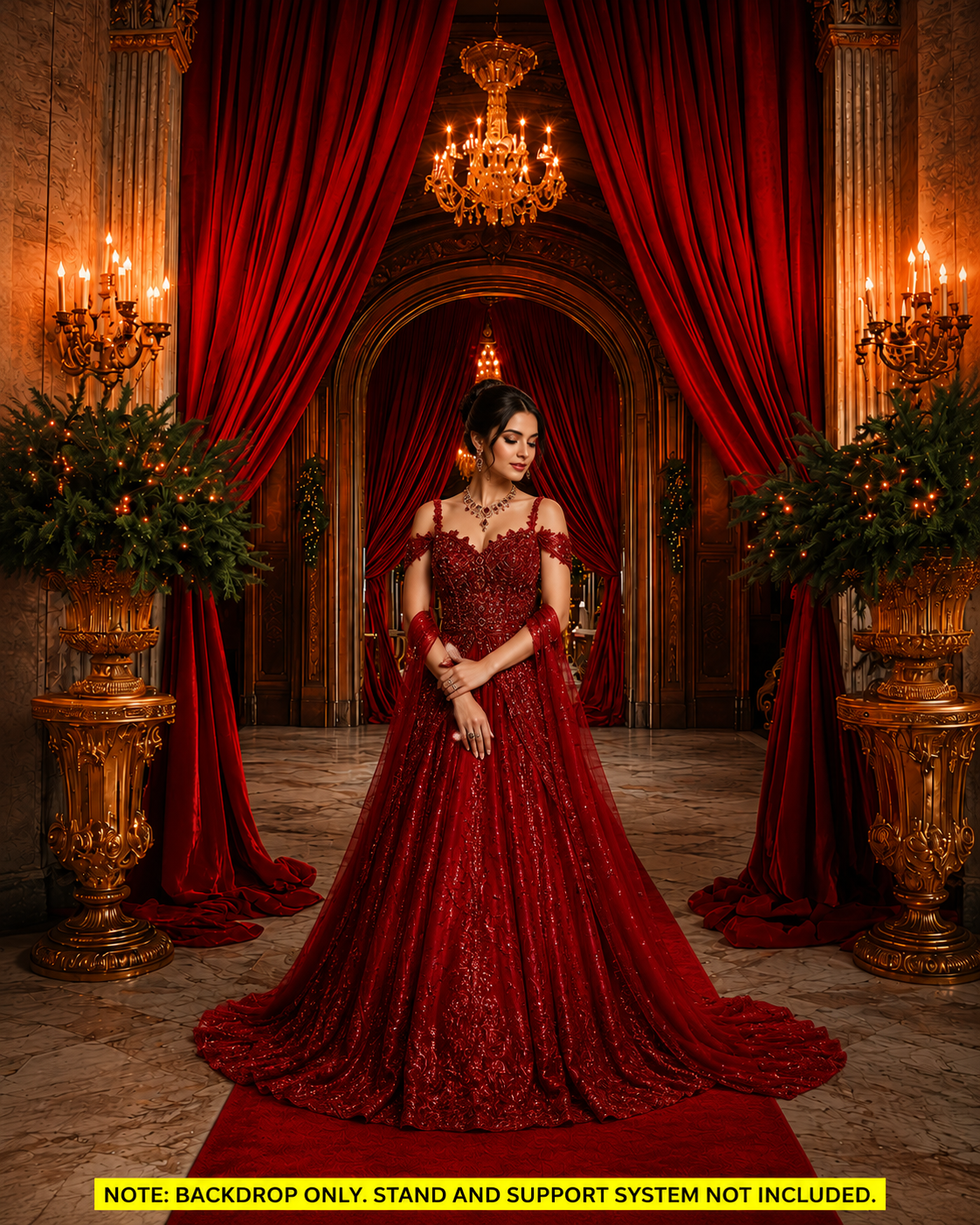 Royal Crimson Palace Corridor Photography Backdrop