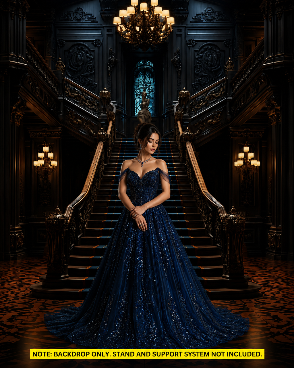 Grand Gothic Mansion Staircase Photography Backdrop