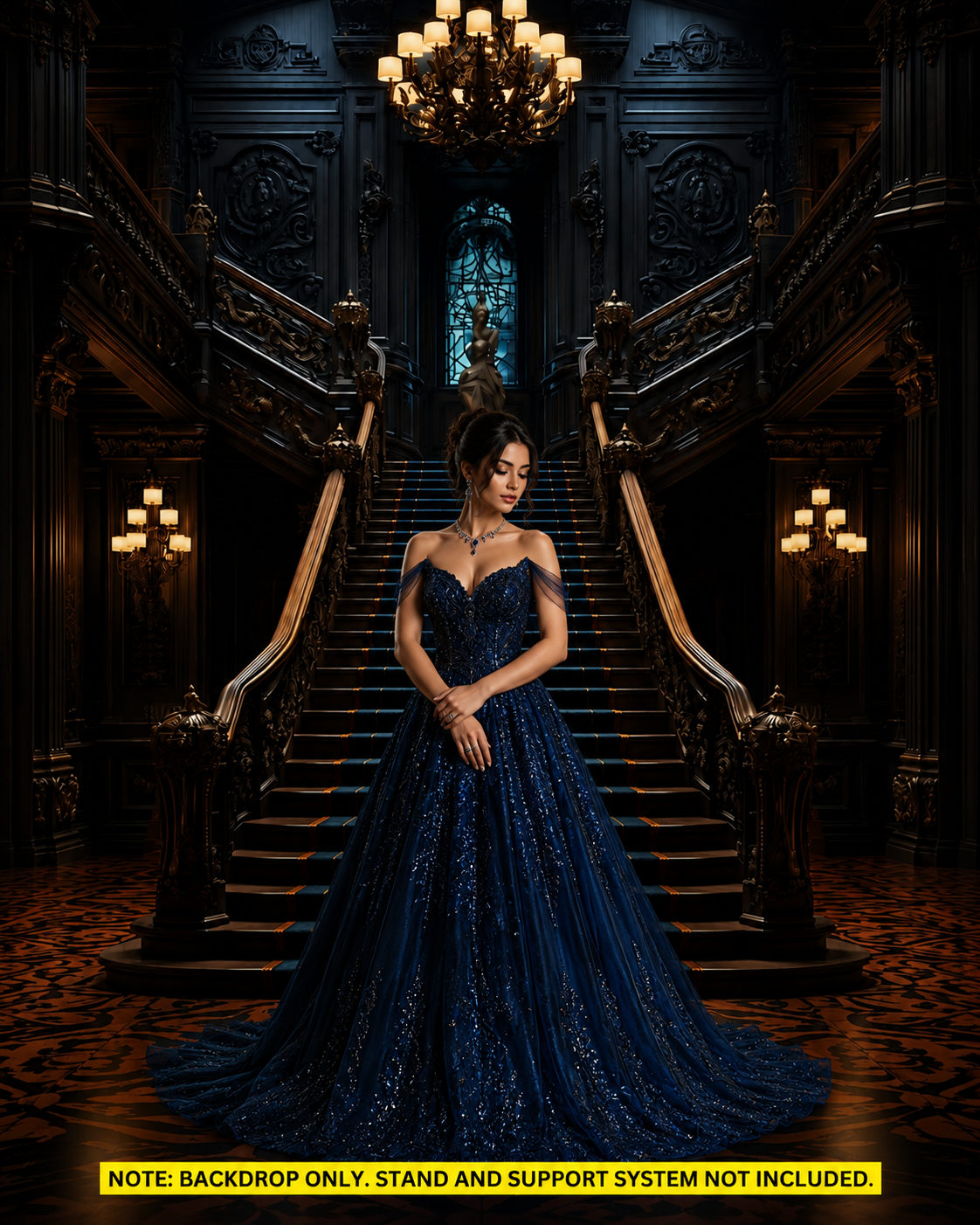 Grand Gothic Mansion Staircase Photography Backdrop