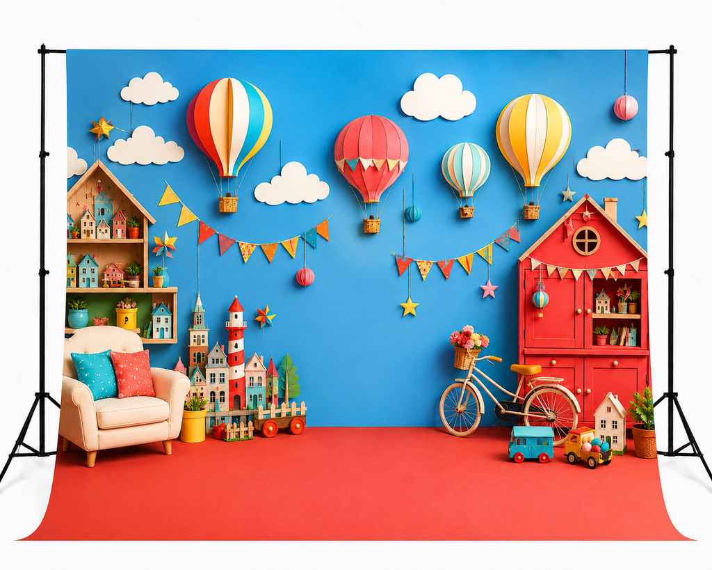 Whimsical Sky Adventure Kids Backdrop