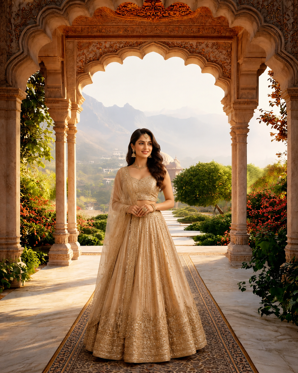 Majestic Mughal Palace Terrace Photography Backdrop