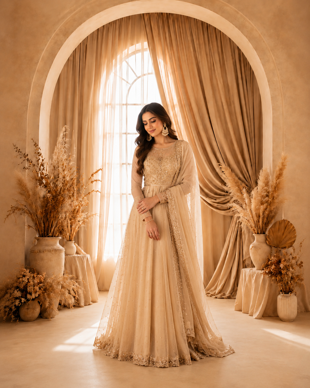 Ivory Royal Arch Window Floral Backdrop