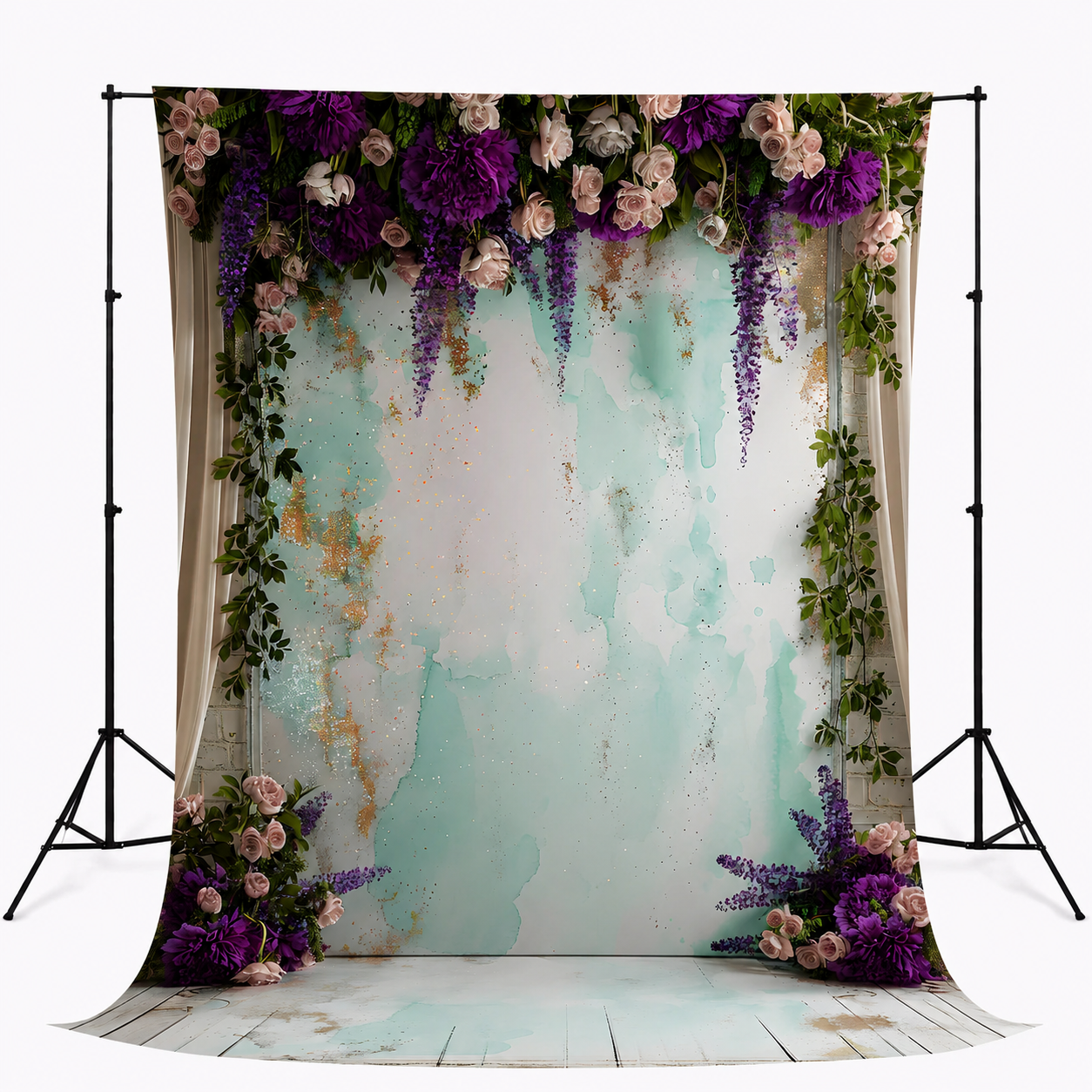 Luxury Floral Engagement Studio Backdrop for Photoshoot & Videography