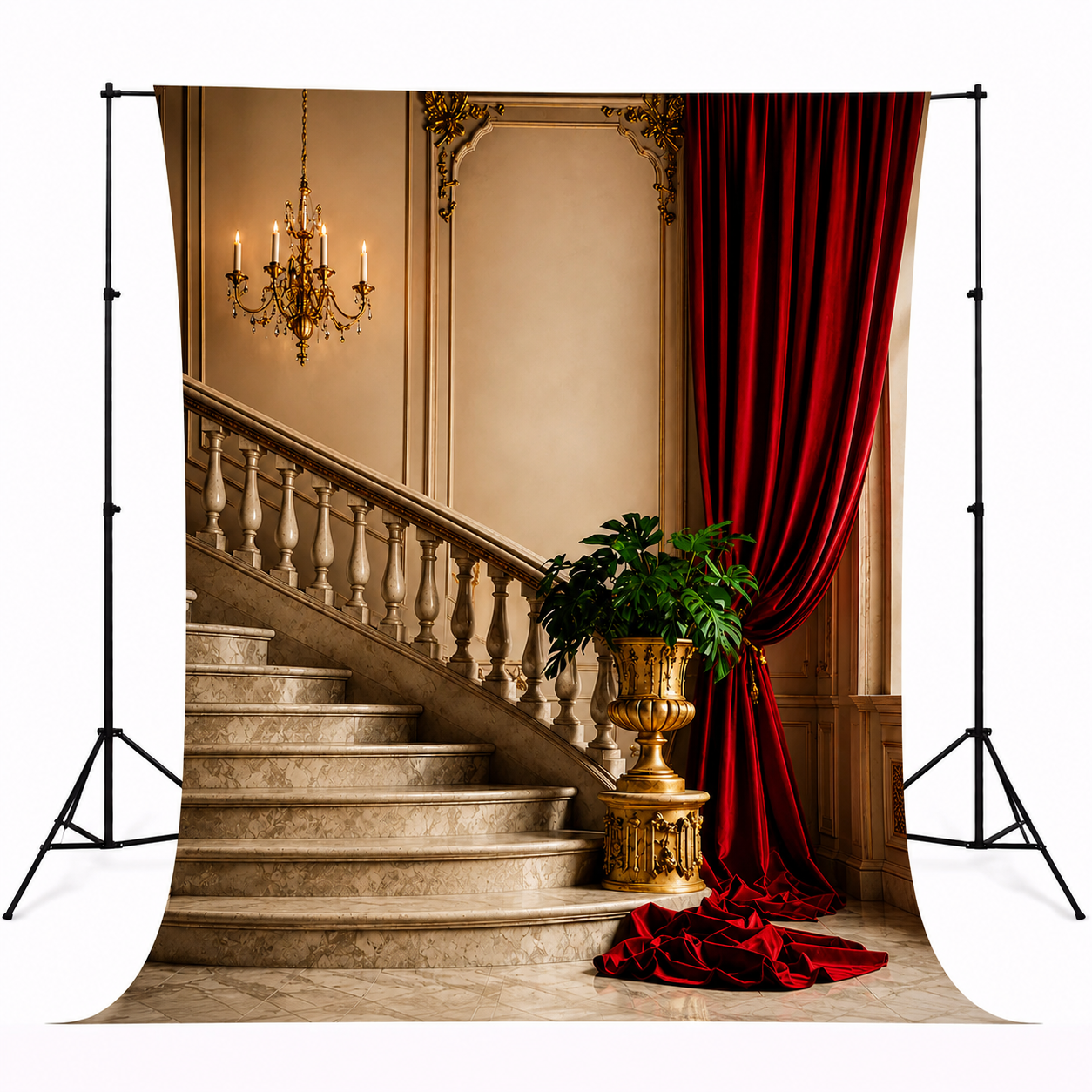 Royal Palace Staircase Red Curtain Studio Backdrop for Photoshoot & Videography