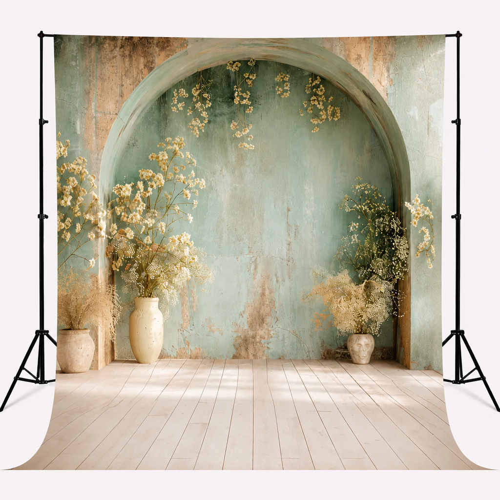 Antique Textured Wall with Floral Urns Backdrop