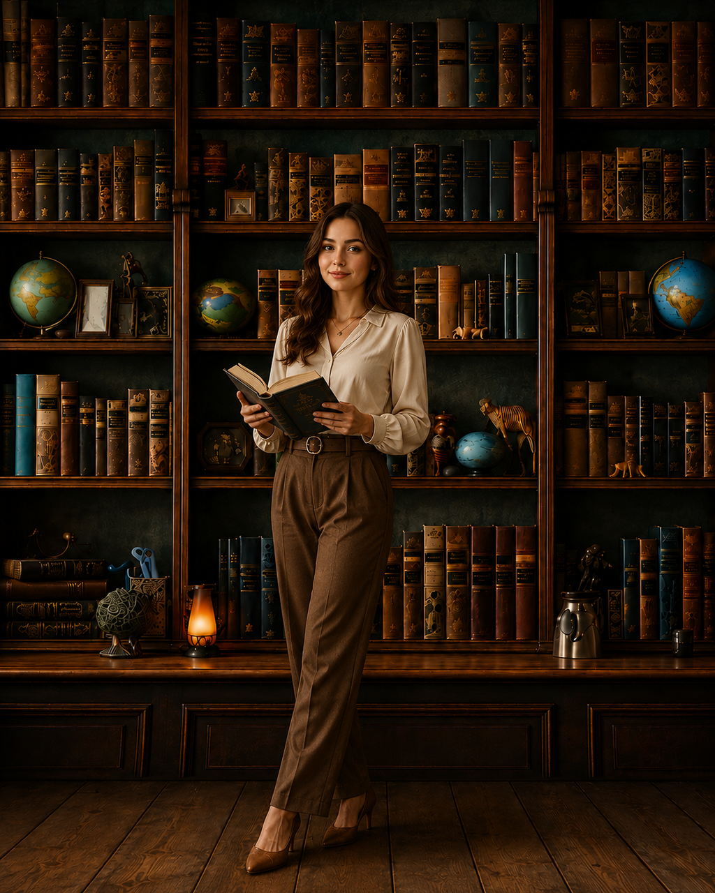 Vintage Library Bookshelf Backdrop