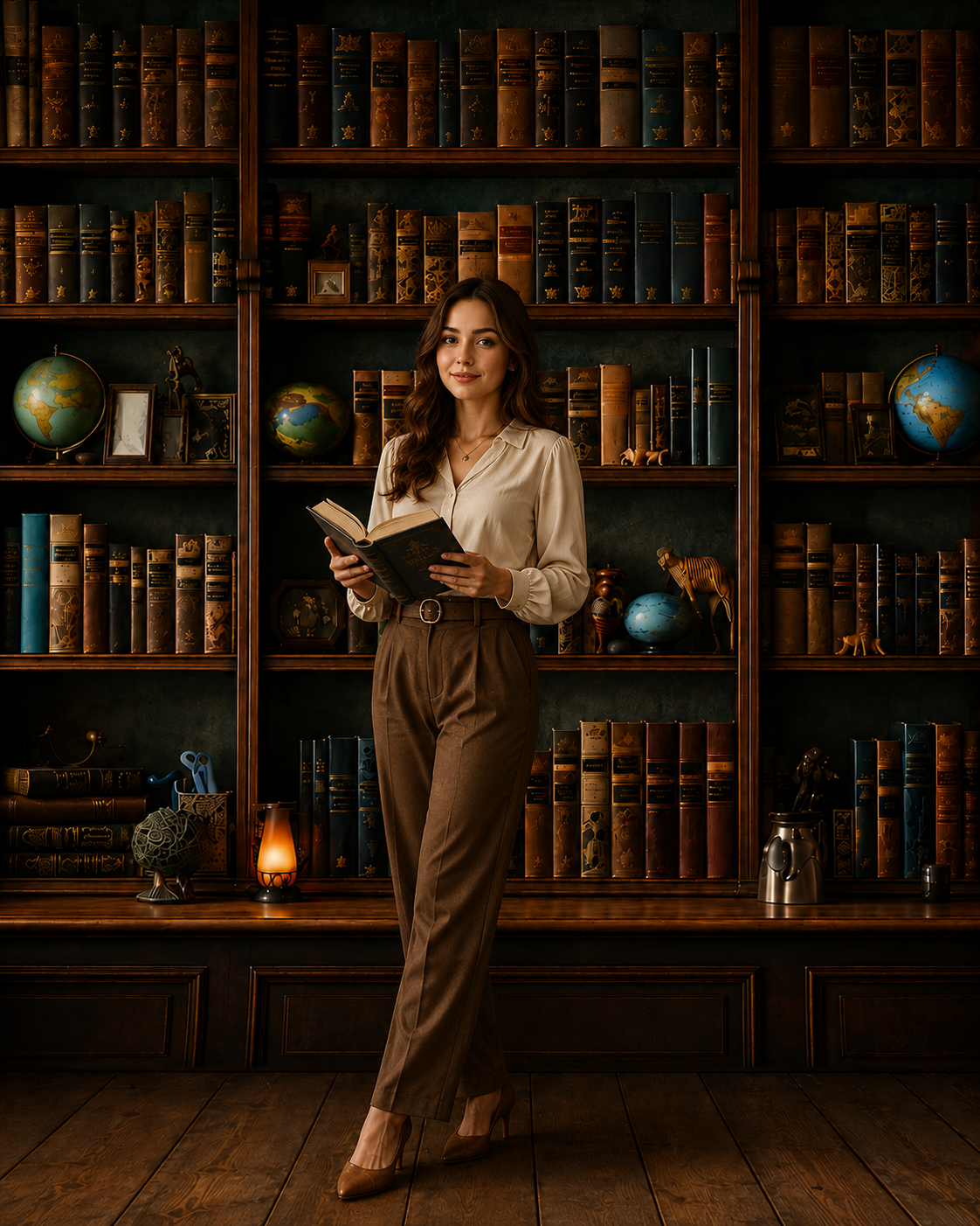 Vintage Library Bookshelf Backdrop