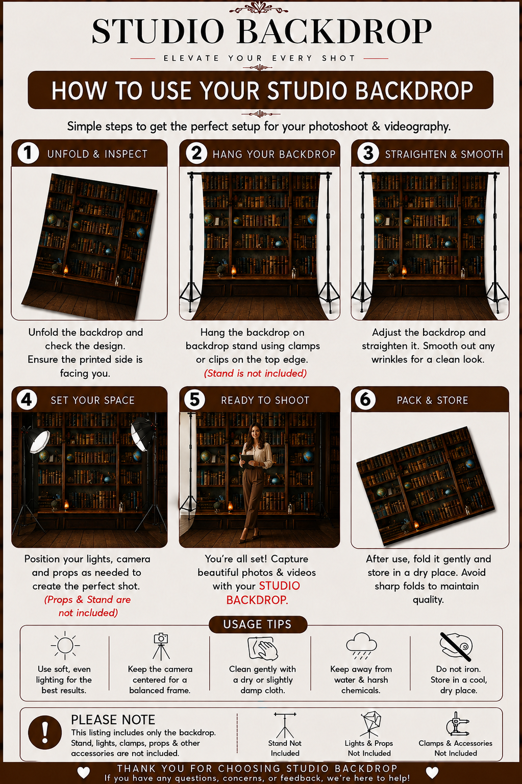 Vintage Library Bookshelf Backdrop