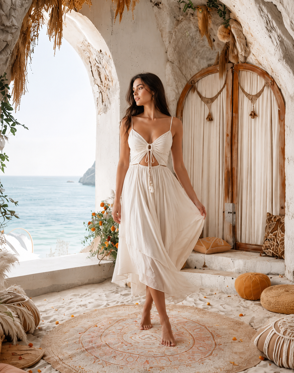 Mediterranean Style Sandy Beach Photography Backdrop