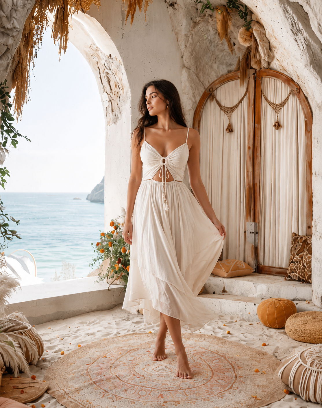 Mediterranean Style Sandy Beach Photography Backdrop