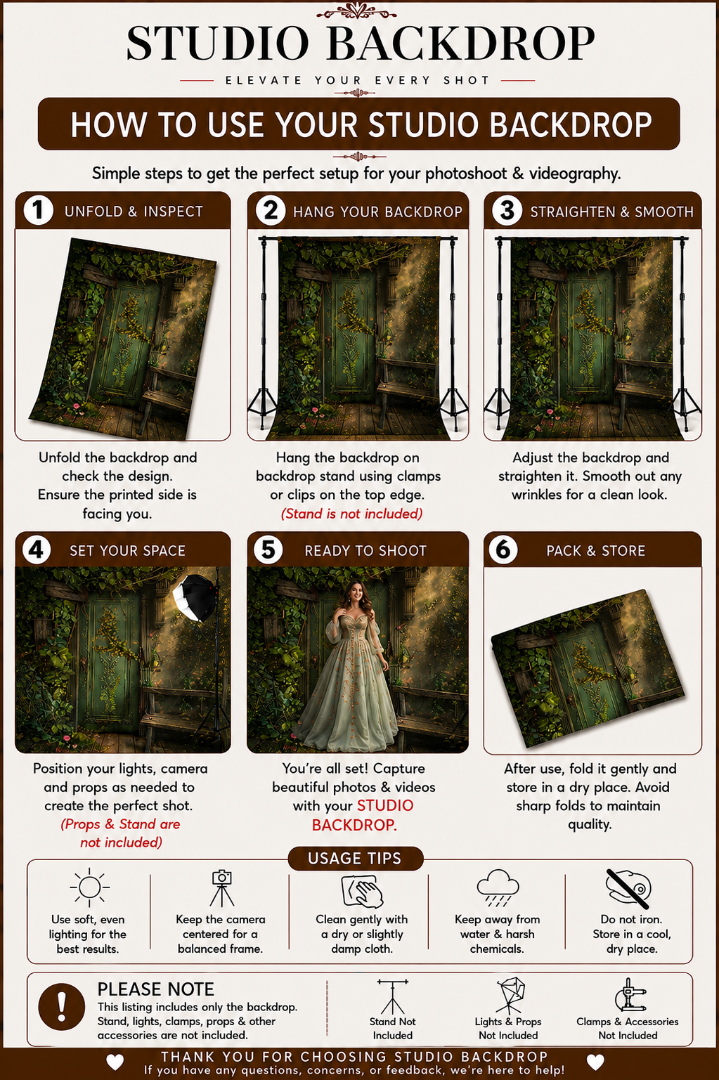 Enchanted Forest Door Backdrop – Vintage Green Floral Fantasy Photography Background