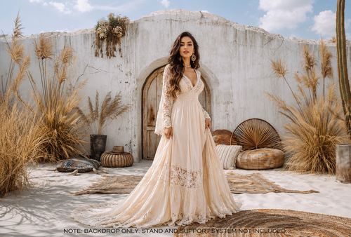 Boho Desert Door Photography Backdrop with Pampas Grass | Aesthetic Rustic Studio Background