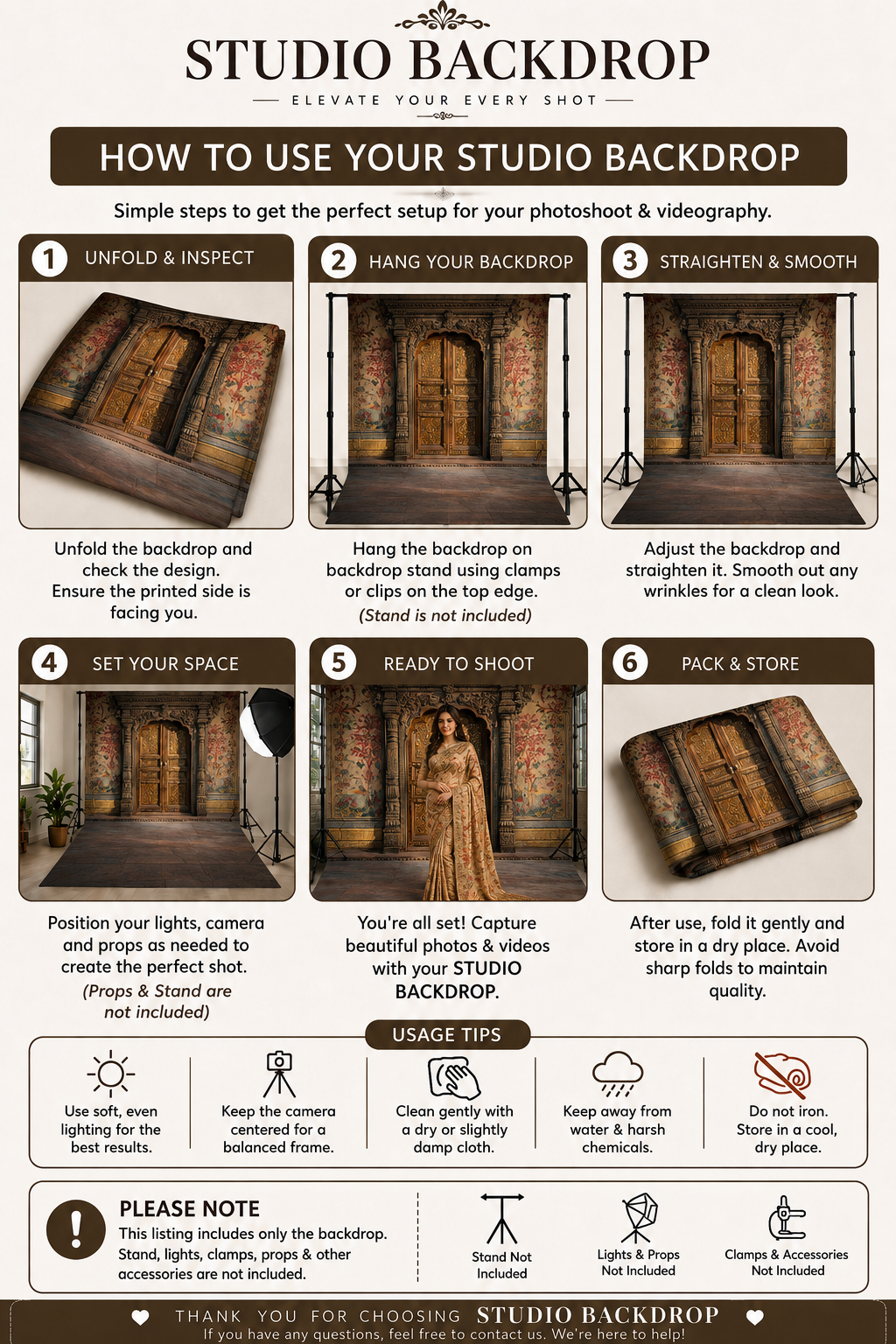 Royal Carved Wooden Door Backdrop