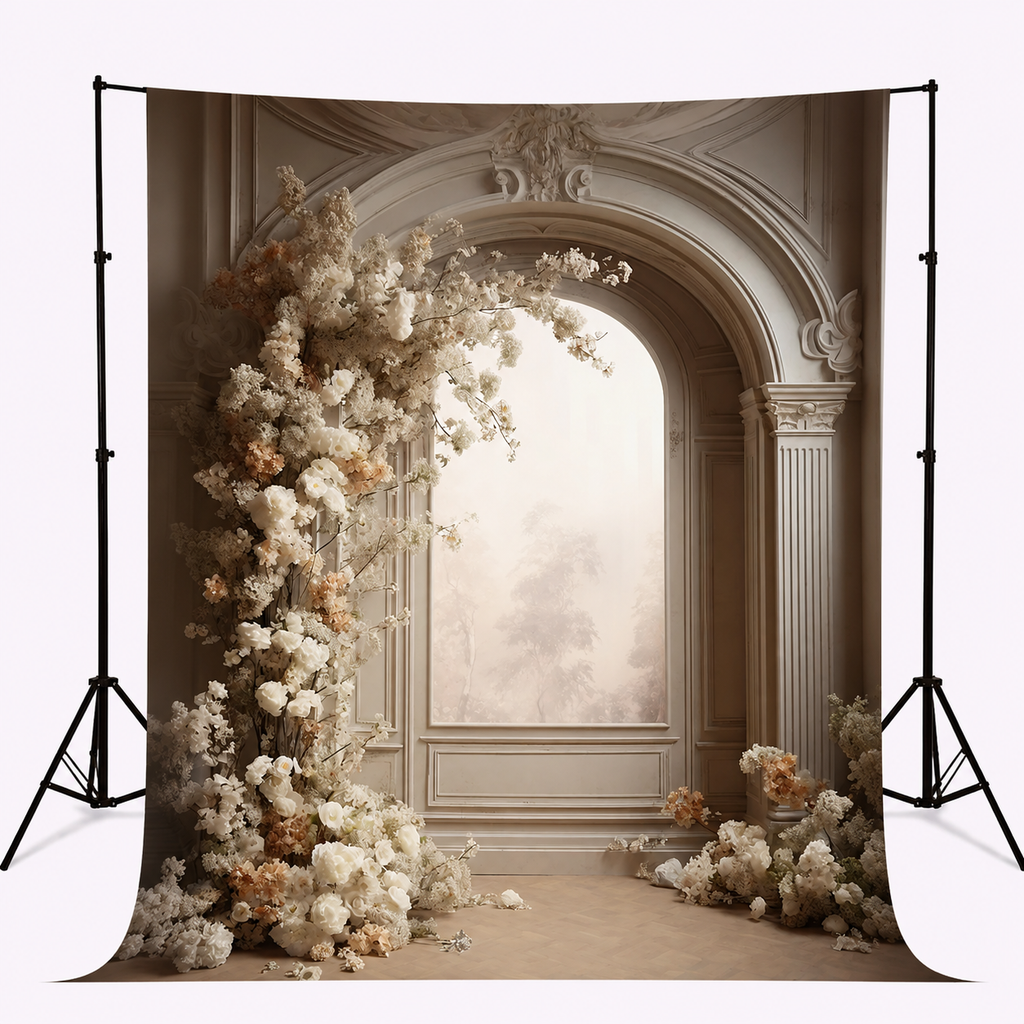 Luxury Ivory Floral Arch Photography Backdrop for Wedding & Portrait Shoots