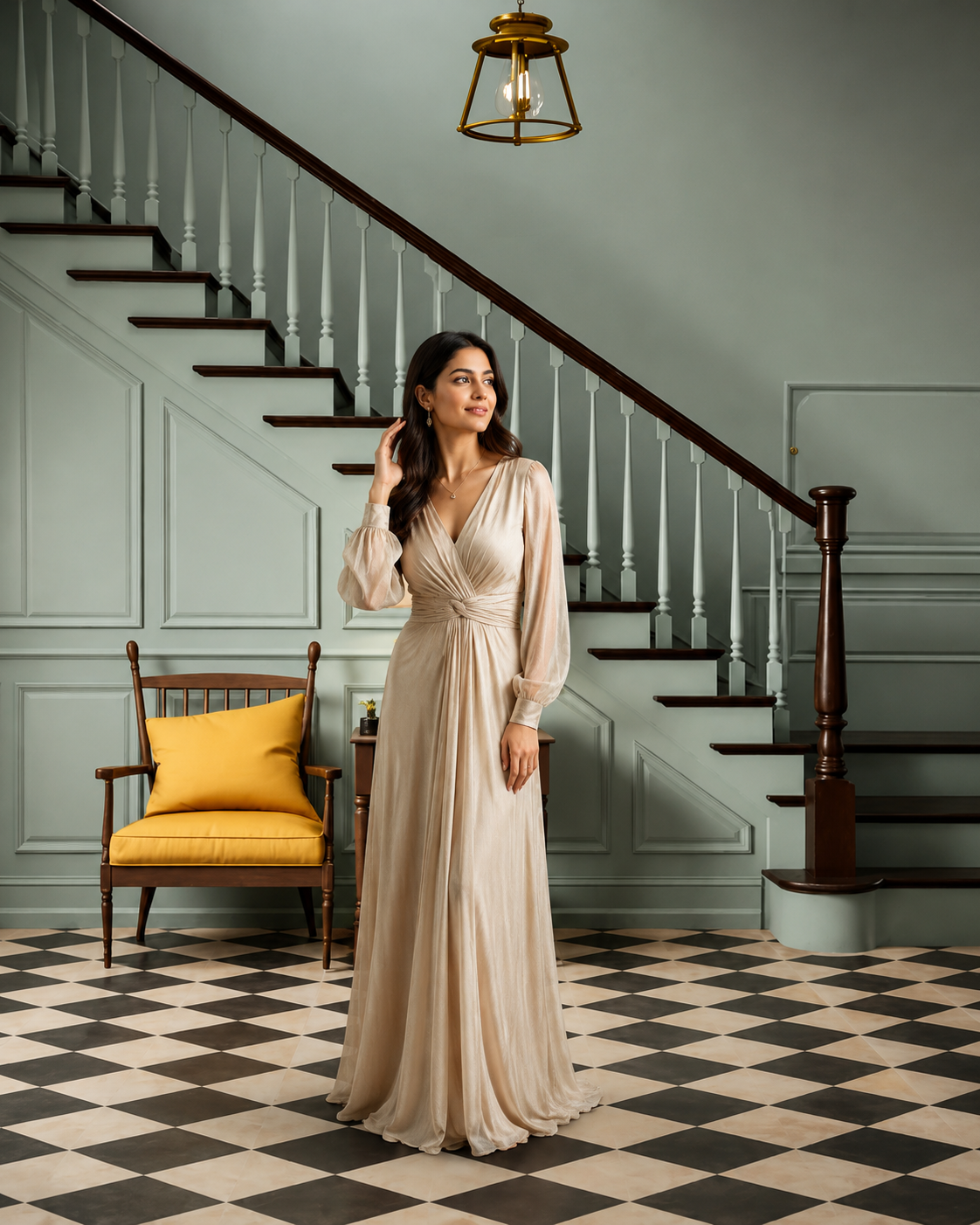 Elegant Grand Entryway Staircase Photography Backdrop