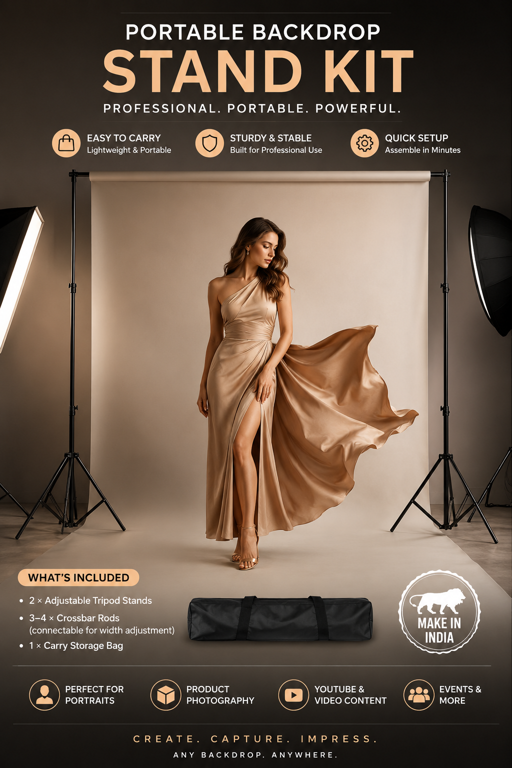 Heavy-Duty Photography Backdrop Stand Kit with Carry Case