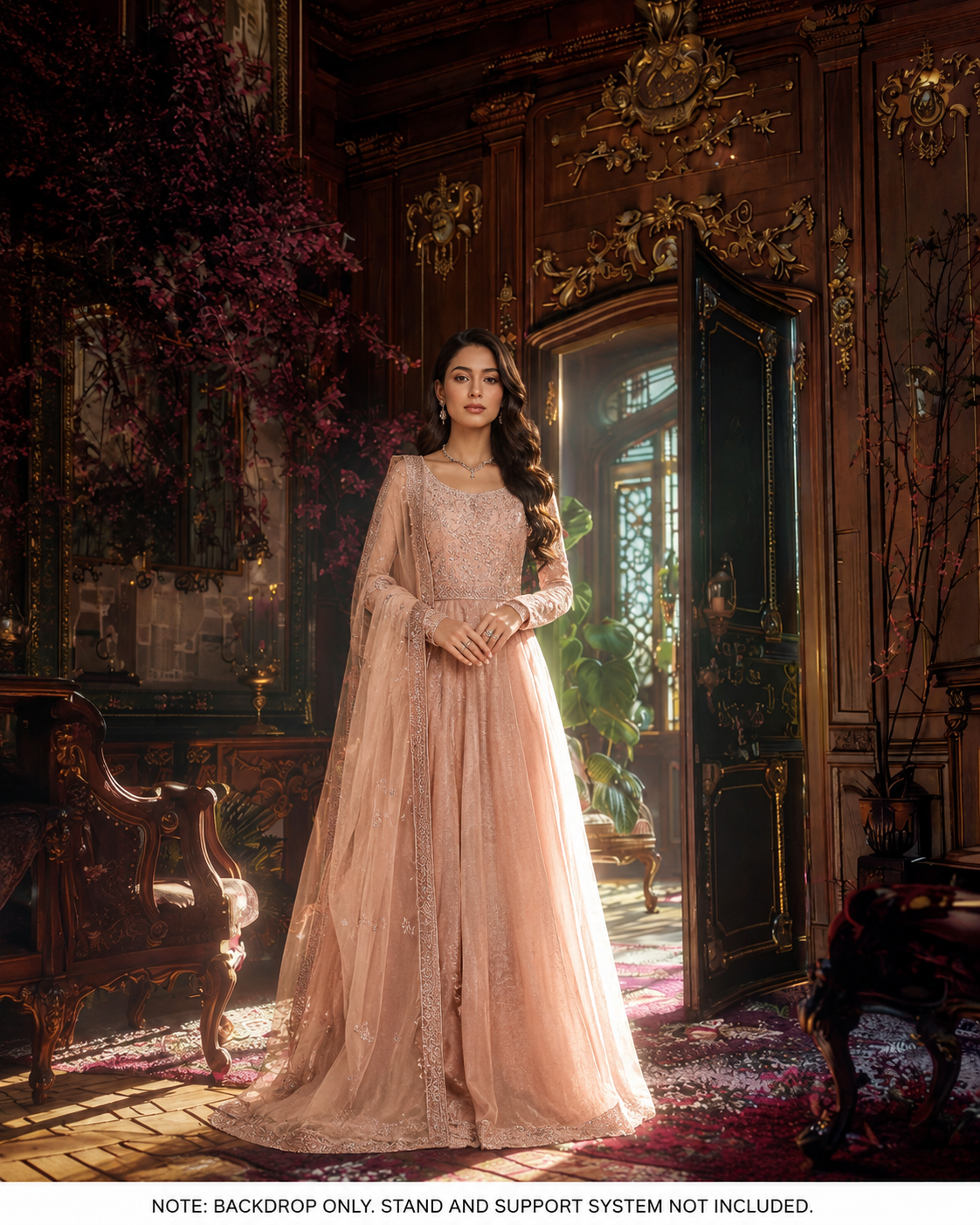 Vintage Victorian Mansion Interior with Gilded Ornaments Backdrop