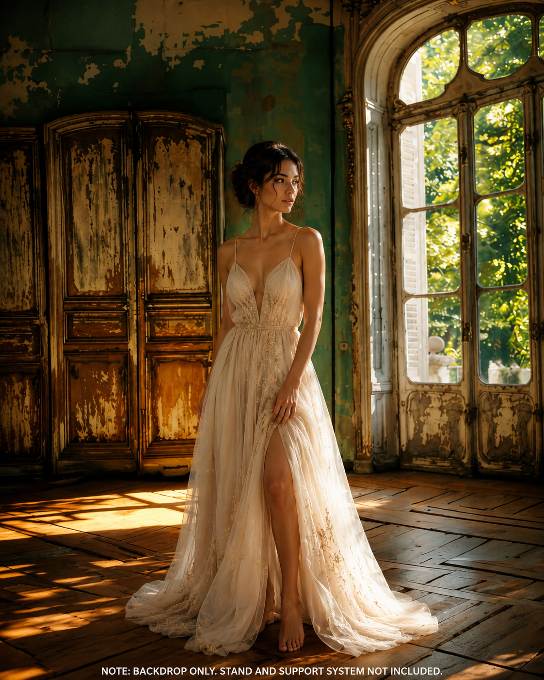 Vintage Rustic Window Room Photography Backdrop with Sunlight Effect | Aesthetic Studio Background