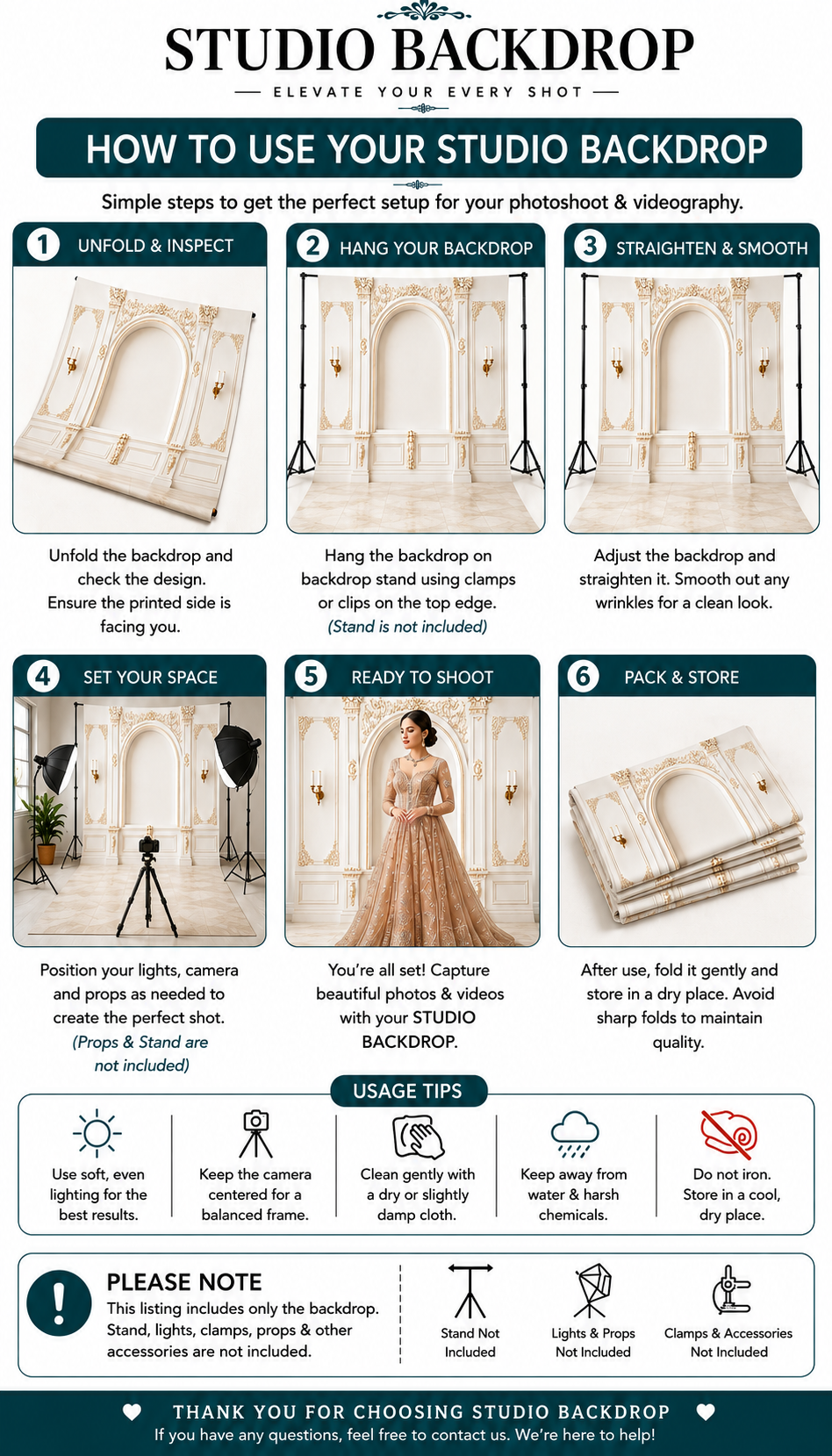 Luxury White & Gold Royal Theme Photoshoot Backdrop