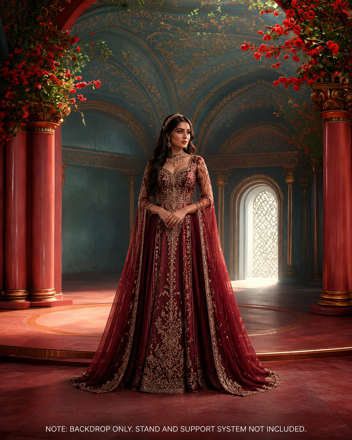 Royal Red Floral Hall Backdrop