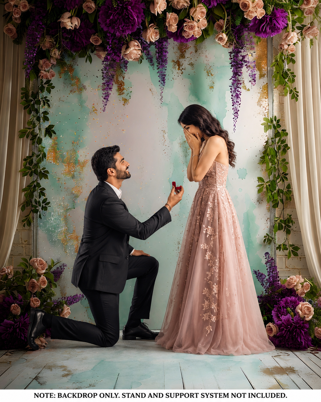 Luxury Floral Engagement Studio Backdrop for Photoshoot & Videography