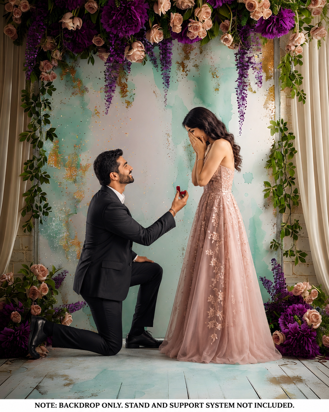 Luxury Floral Engagement Studio Backdrop for Photoshoot & Videography