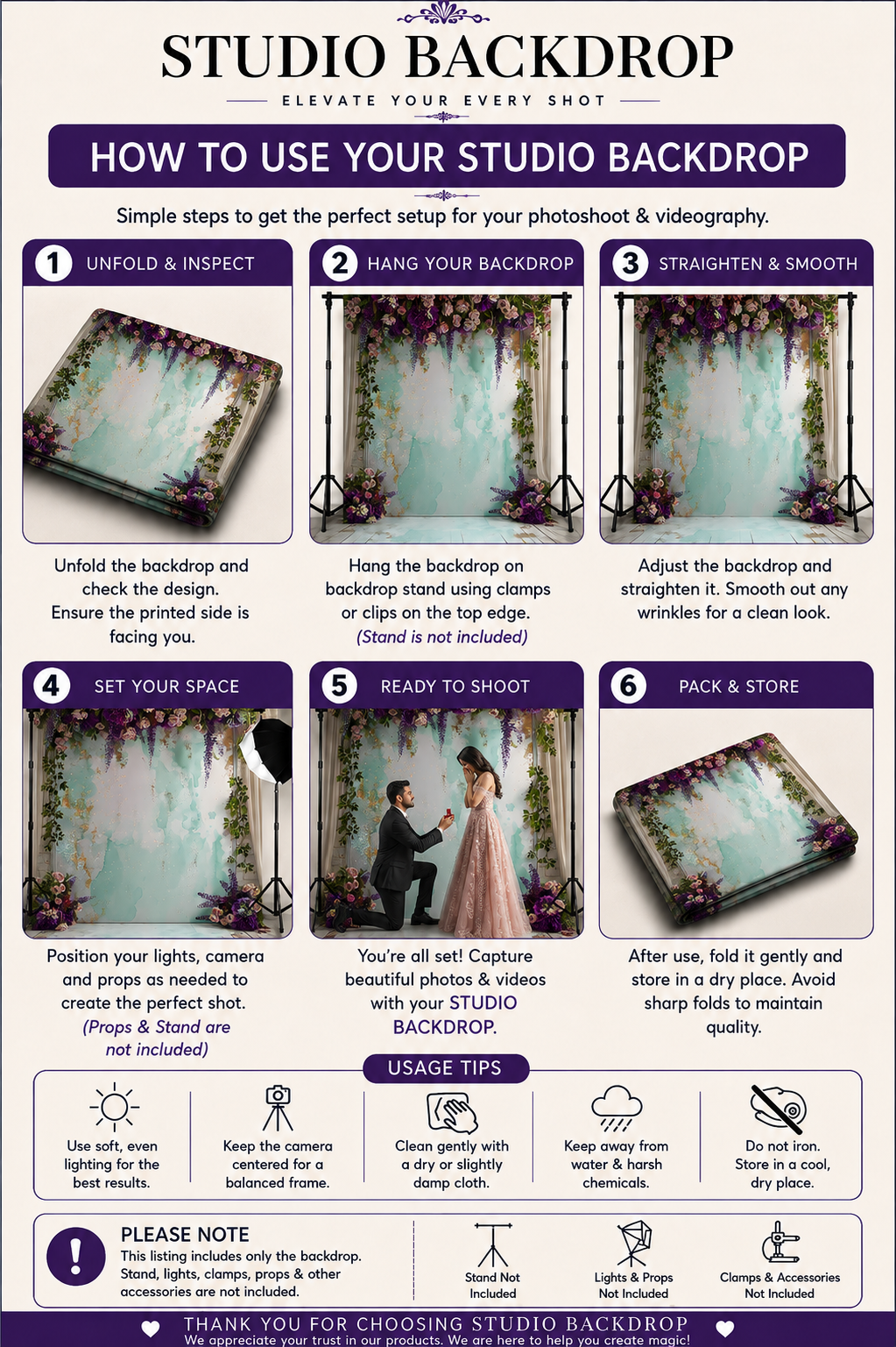 Luxury Floral Engagement Studio Backdrop for Photoshoot & Videography