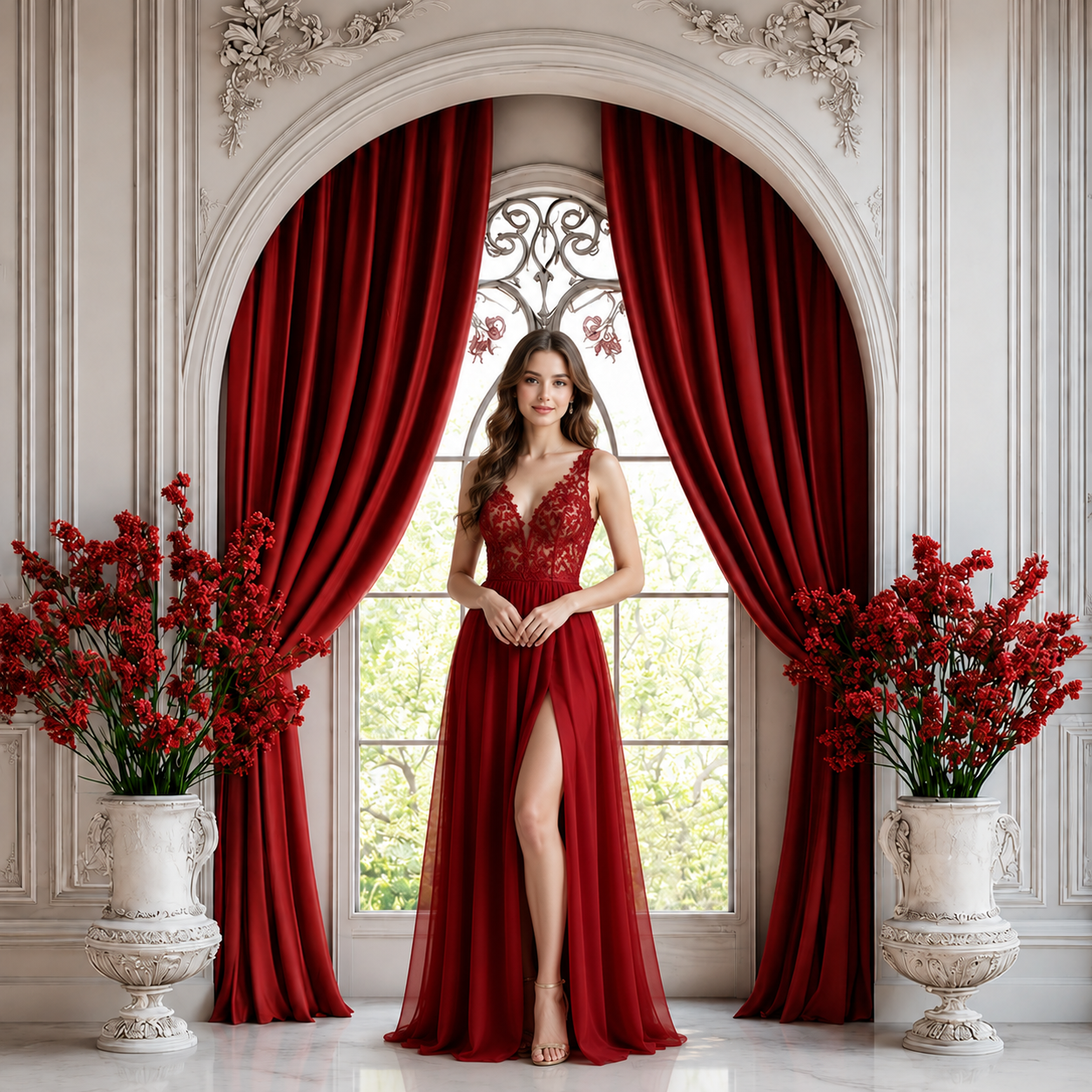 Royal Crimson Arch Window Studio Backdrop