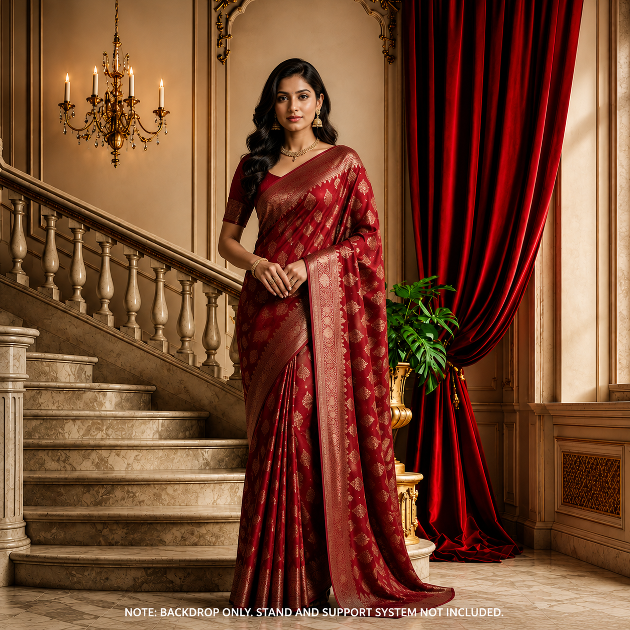 Royal Palace Staircase Red Curtain Studio Backdrop for Photoshoot & Videography