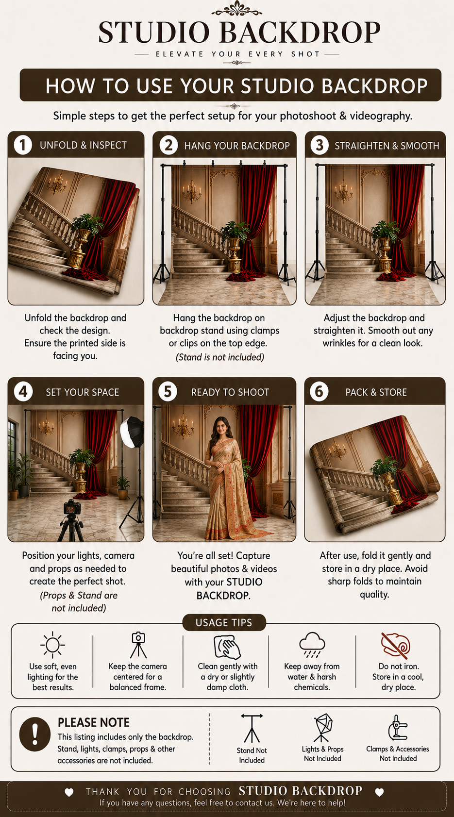Royal Palace Staircase Red Curtain Studio Backdrop for Photoshoot & Videography